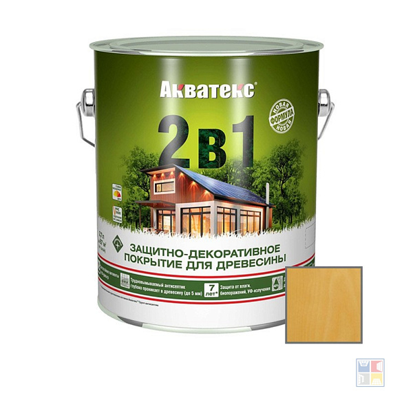 Защитно-декоративное покрытие Акватекс 2 в 1 для дерева сосна 2,7 л 