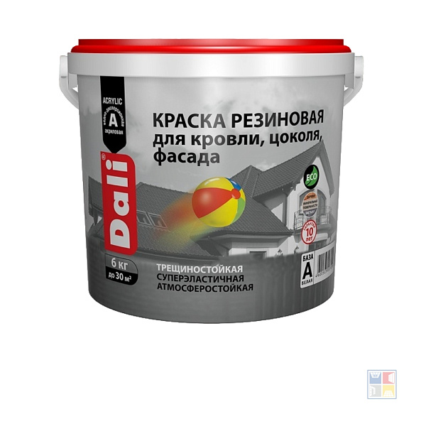 Краска резиновая для кровли, цоколя, фасада база А 6 кг 