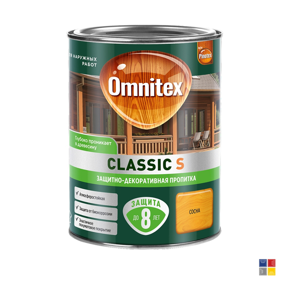 Защитно-декоративное покрытие Omnitex Classic S Сосна для дерева 0,9 л