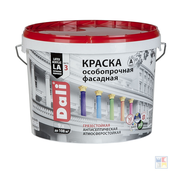 Краска фасадная особопрочная латексная DALI база А 9 л 