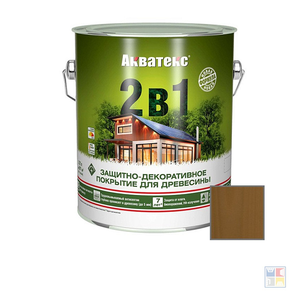 Защитно-декоративное покрытие Акватекс 2 в 1 для дерева дуб 2,7 л 