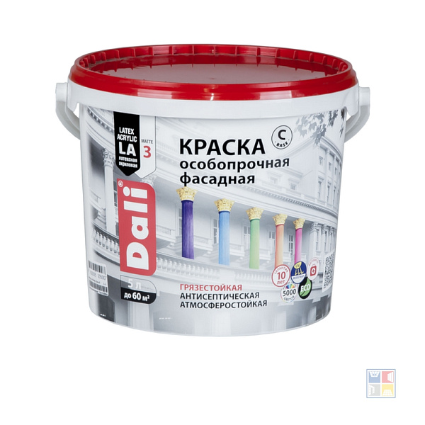 Краска фасадная особопрочная латексная DALI база А 5 л 