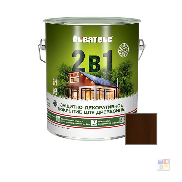 Защитно-декоративное покрытие Акватекс 2 в 1 для дерева махагон 2,7 л 