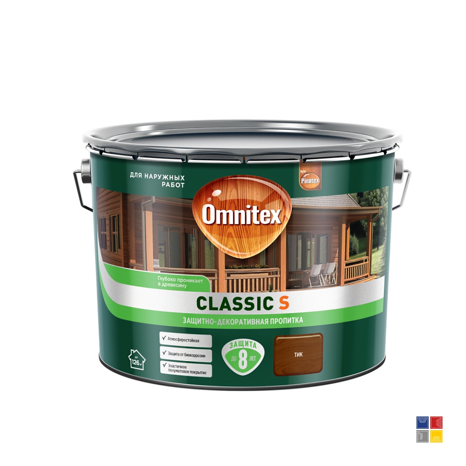 Защитно-декоративное покрытие Omnitex Classic S Тик для дерева 9 л