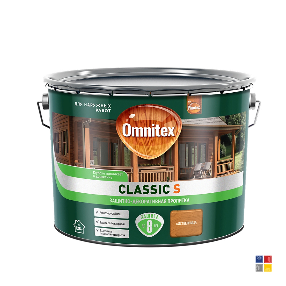 Защитно-декоративное покрытие Omnitex Classic S Лиственница для дерева 9 л