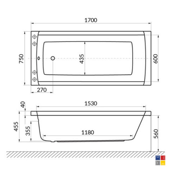 Ванна акриловая Aquaria 140х70 БЕЗ каркаса БЕЗ панели 
